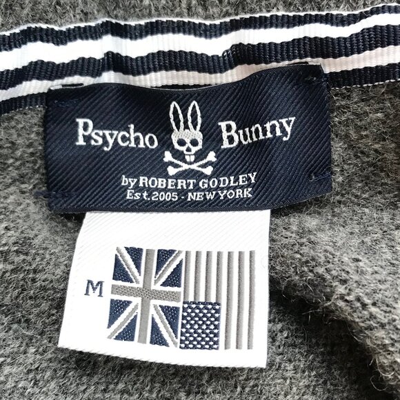 Psycho Bunny Shawl Neck Gray 100% Wool Cardigan Size M - Picture 7 of 8